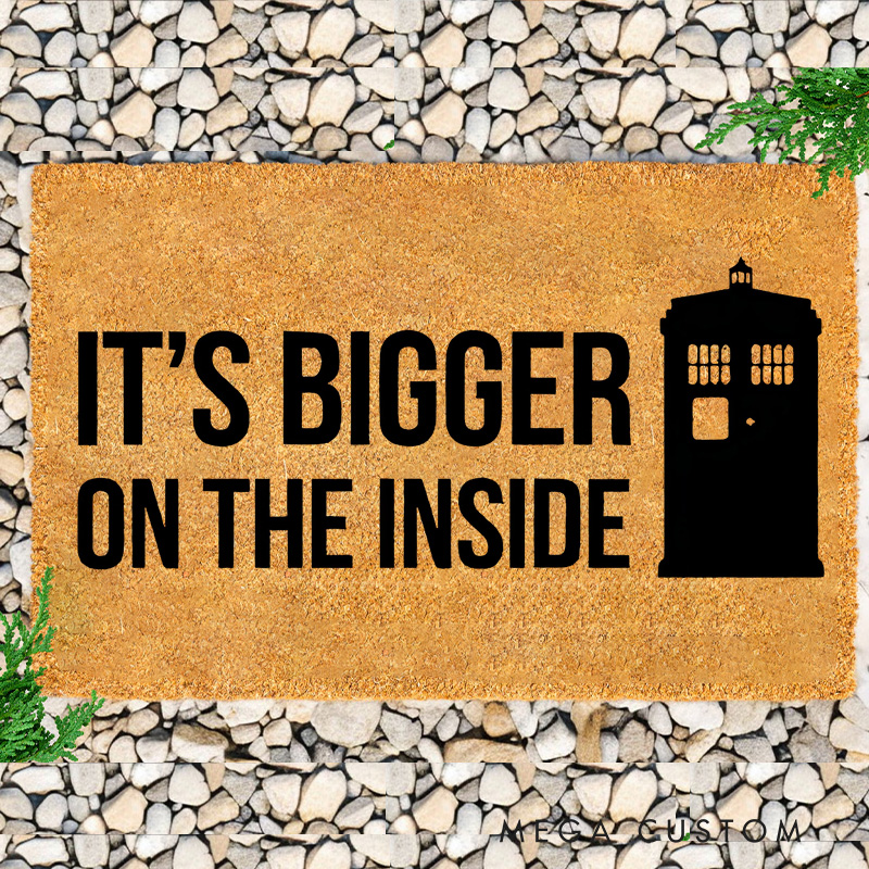 Personalized It's Bigger on the Inside Welcome Doormat Science Fiction Enthusiasts Doormat Gift for Nerd Geek