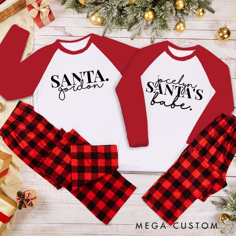 Personalized Couple Santa and Santa’s Babe Xmas Matching Pajamas Christmas Matching Pjs for Husband Wife Boyfriend Girlfriend