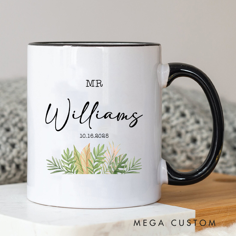 Personalized Mr & Mrs Wedding Date Mug Couple Wedding Coffee Cup for Her Him Ceramic Cup for Couple Newlyweds