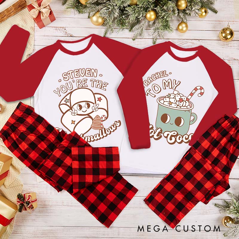 Personalized Couple You’re the Marshmallows to My Hot Cocoa Xmas Matching Pajamas Christmas Pjs for Husband Wife Boyfriend Girlfriend