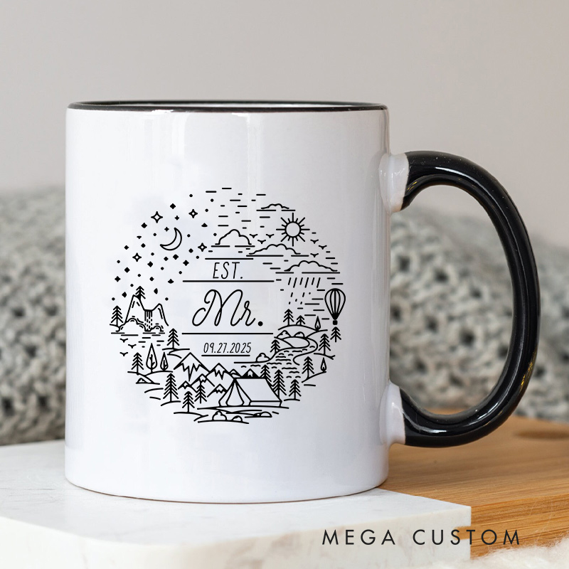 Personalized Adventure Mr & Mrs Mug Wedding Coffee Cup for Her Him Ceramic Mug for Couple Newlyweds