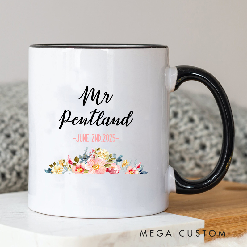 Personalized Floral Mr & Mrs Wedding Mug Ceramic Coffee Cup for Husband Wife Anniversary Couple Mug for Newlyweds