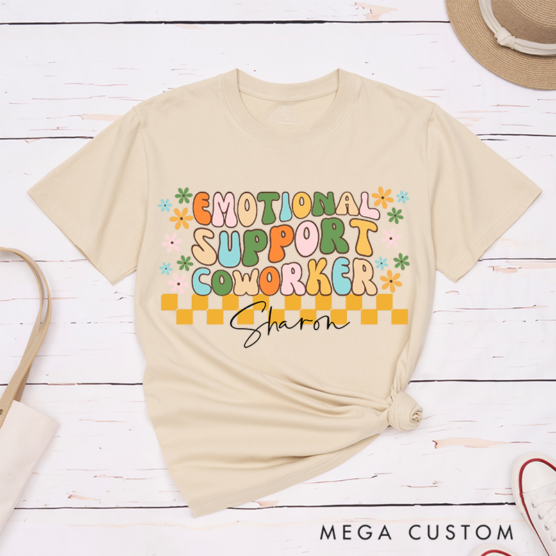 Colorful Retro T-Shirt – Emotional Support Coworker Custom Name T-Shirt