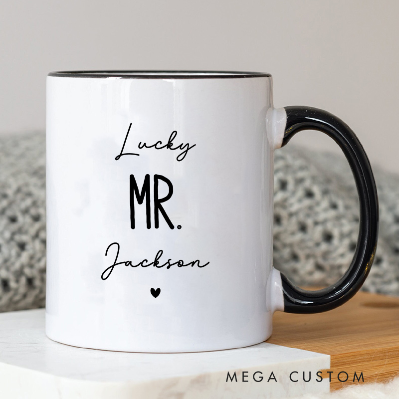 Personalized Lucky Mr. & Future Mrs.  Mug Groom Bride Ceramic Coffee Cup for Newlyweds Wedding Couple Mug for Her Him