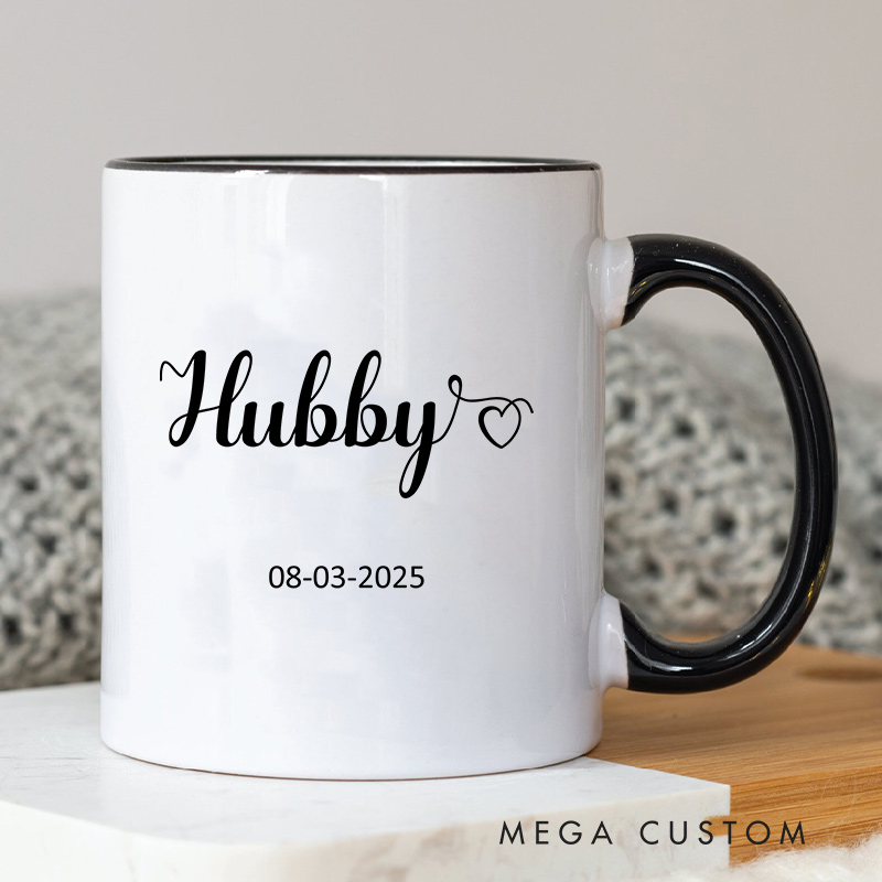 Personalized Hubby & Wifey Wedding Mug Ceramic Coffee Mug for Husband Wife Couple Anniversary Cup for Newlywed