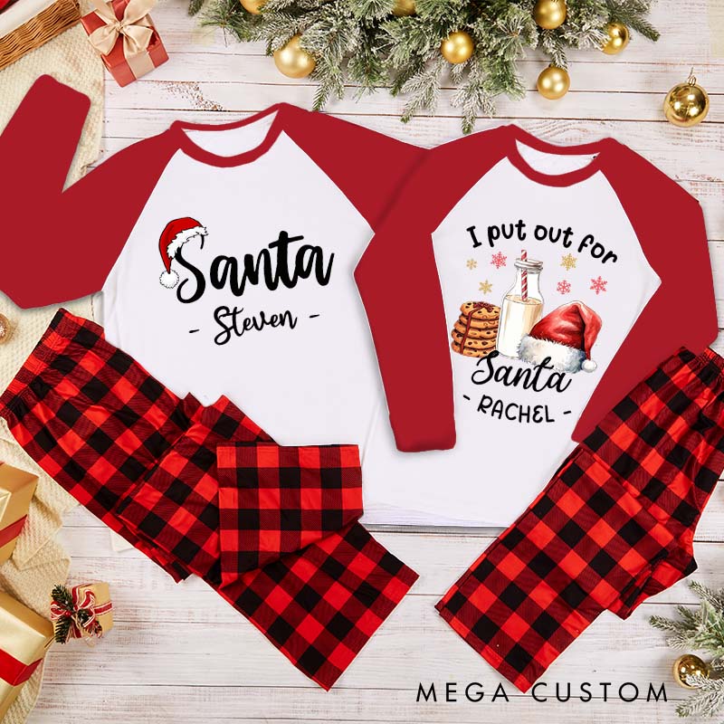 Personalized Couple Santa and I Put Out For Santa Xmas Pajamas Christmas with Name Christmas Matching Pjs for Husband Wife Boyfriend Girlfriend