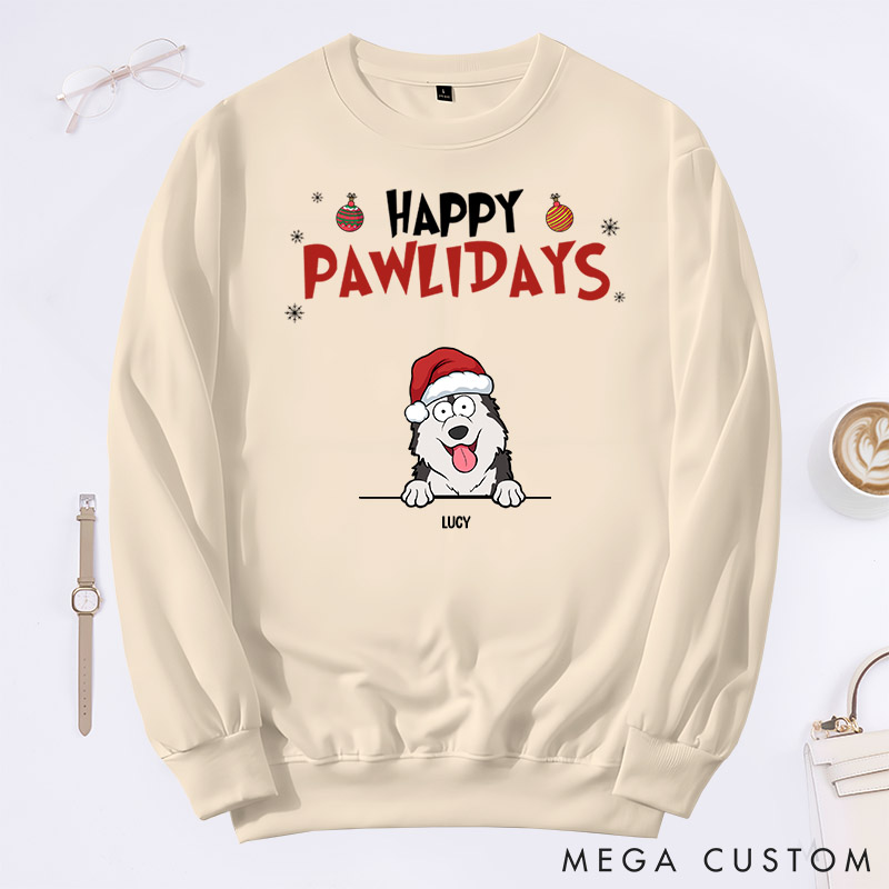 Personalized Dog Lover Happy Pawlidays Sweatshirts