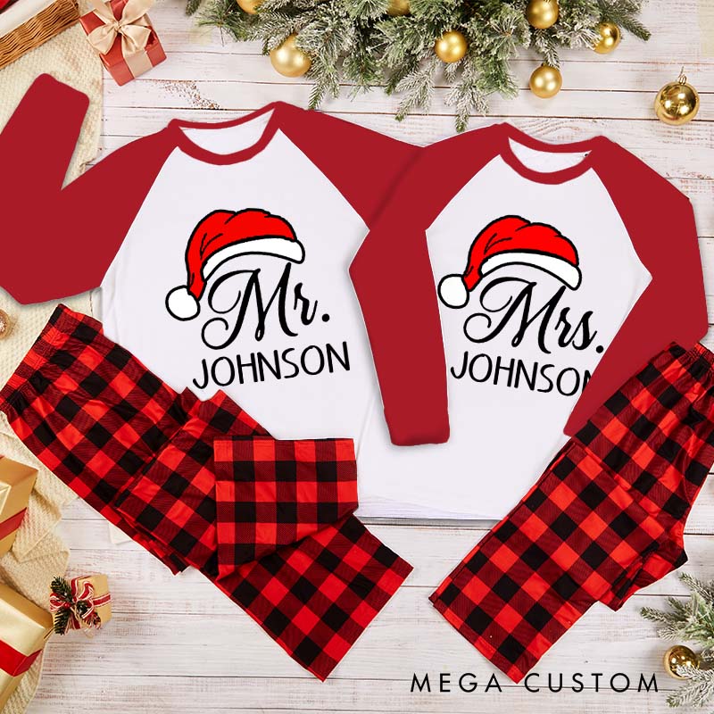 Personalized Couple Mr. and Mrs. Xmas Matching Pajamas with Name Christmas Matching Pjs for Husband Wife Boyfriend Girlfriend