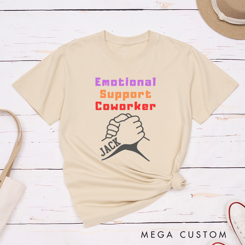 Bold Handshake Design T-Shirt – Emotional Support Coworker Custom Name T-Shirt