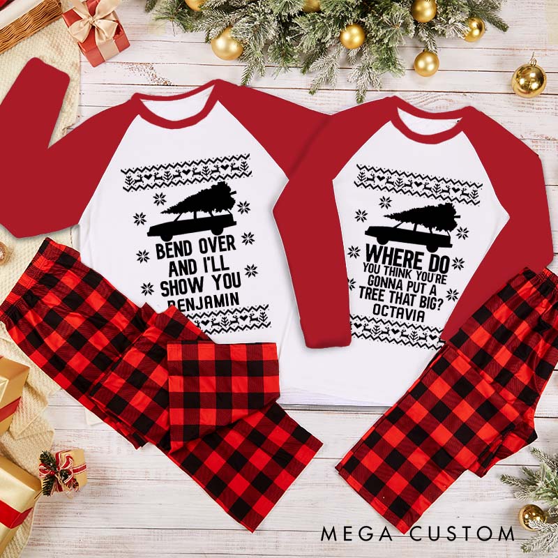 Personalized Charming Couple Bend Over and I’ll Show You Xmas Matching Pajamas Christmas Matching Pjs for Husband Wife Boyfriend Girlfriend