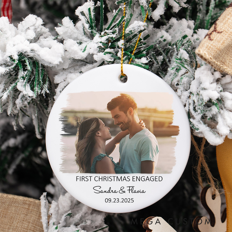 Personalized First Christmas Engaged Photo Ornament Couple Photo Ornament Couple Engagement Keepsake Gift Ornament with Name and Date
