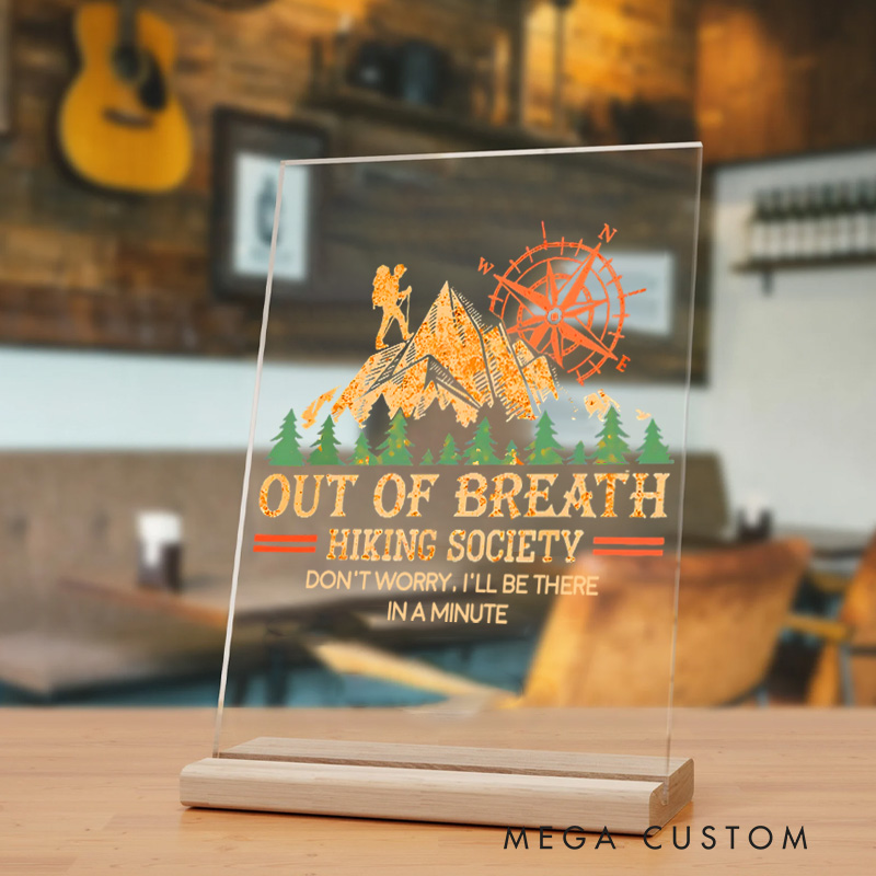 Personalized Out of Breath Hiking Society Adventure Table Decor for Camping Traveling Lovers Gift   