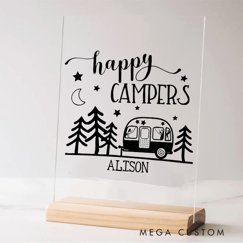 Personalized Happy Campers Table Decor Gift for Nature Hiking Camping Outdoor Enthusiasts