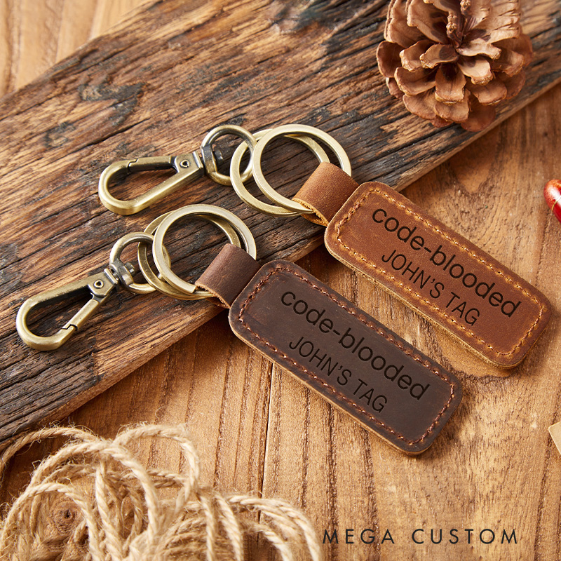 Personalized Code Blooded Leather Keychain Programmer Technology Computer Lover Keychain Gift for Nerds Geeks 