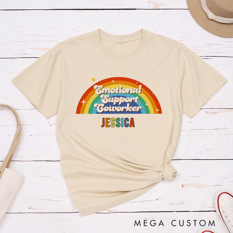 Retro Rainbow T-Shirt – Emotional Support Coworker Custom Name Design