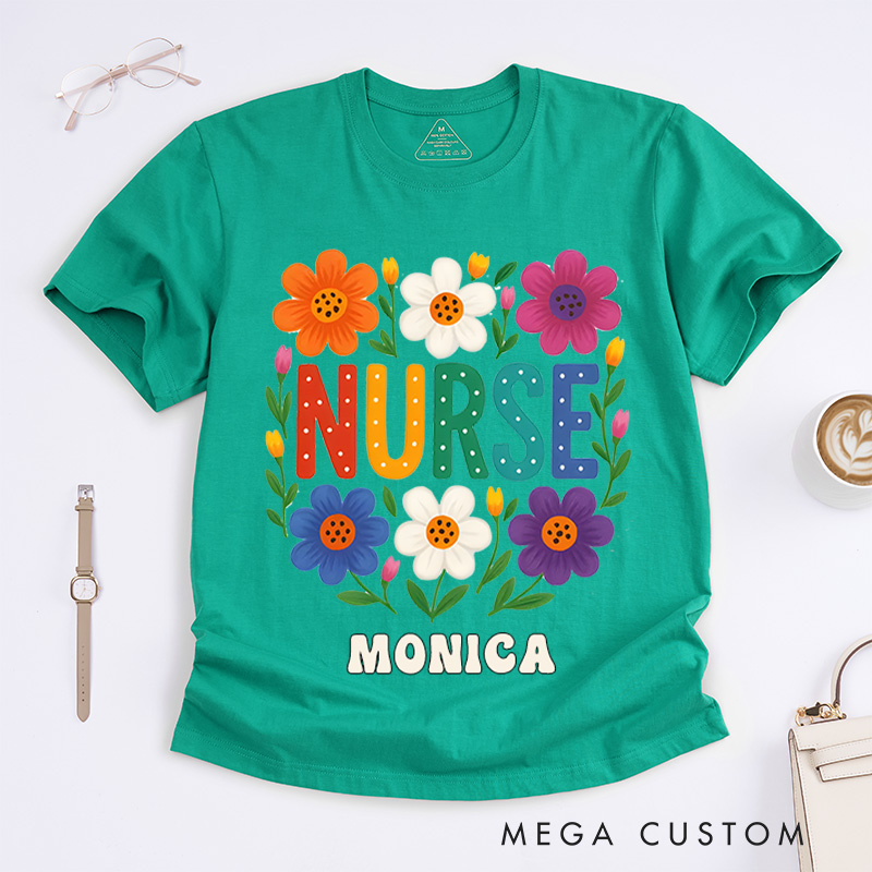 Personalized Nurse T-Shirts Nurse in Bloom Fashion Design T-Shirts
