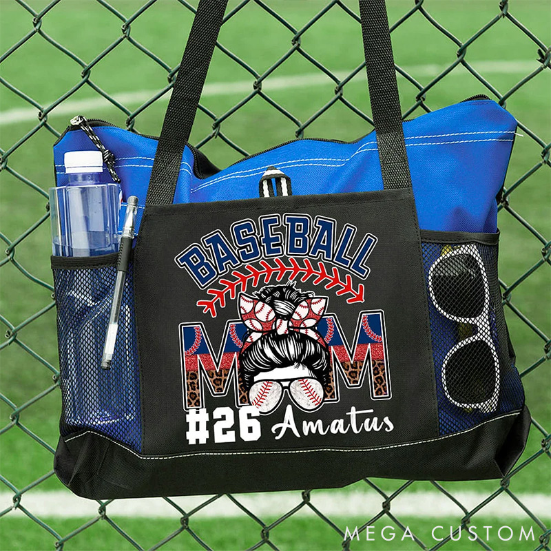Personalized Football Mom Tote Bag with Custom Name and Number  