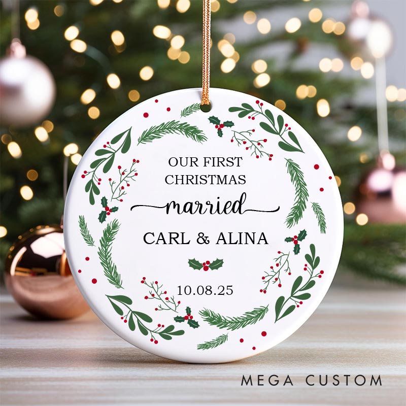 Personalized Our First Christmas Married Ornament Couple Christmas Ornament Married Keepsake Gift Ornament with Name and Date