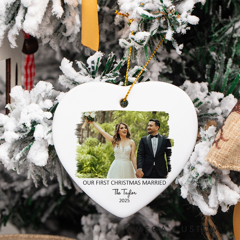 Personalized Our First Christmas Married Ornament with Photo Couple Married Photo Ornament with Name Couple Home Decor Ornament