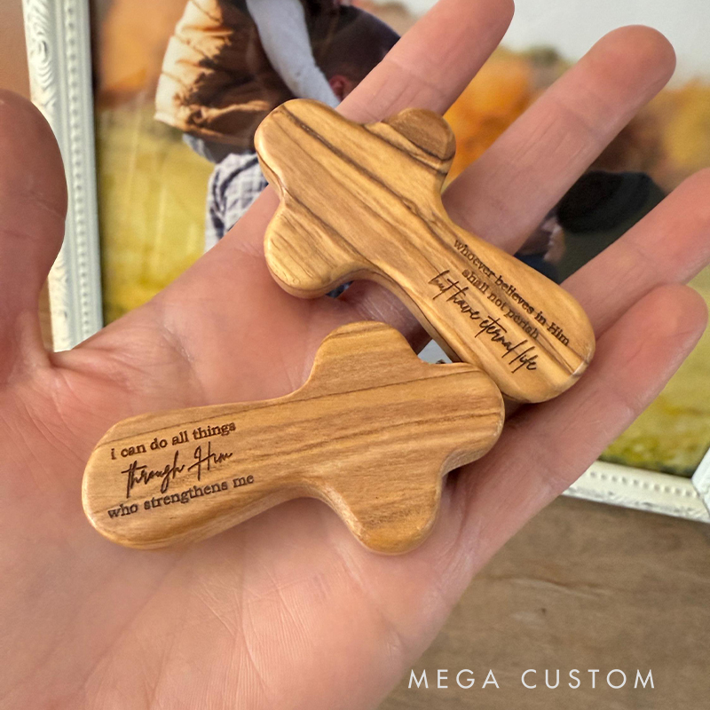 Personalized Scripture Olive Wood Pocket Cross Prayer Wooden Decoration Prayer Comfort Hand Holding Cross Gift Religious Gift Christian Gift 
