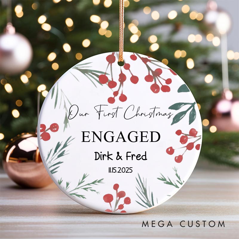 Personalized Our First Christmas Engaged Ornament with Berry Couple Engagement Christmas Ornament for Him Her
