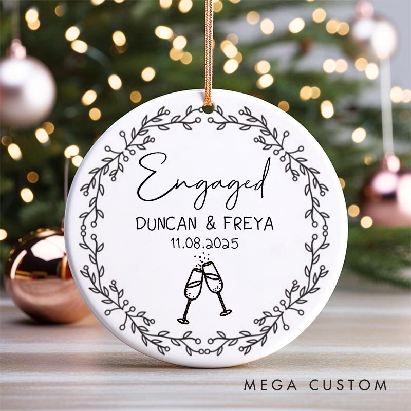 Personalized Couple Engaged Christmas Ornament with Champagne Couple Engagement Christmas Ornament for Him Her