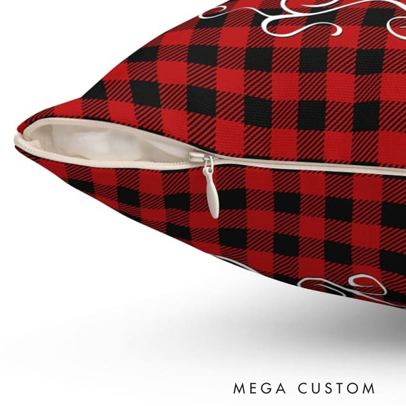 Personalized Red Buffalo Plaid Joy to the World Throw Pillow with Name Religious Home Decor Christmas Gift for Women