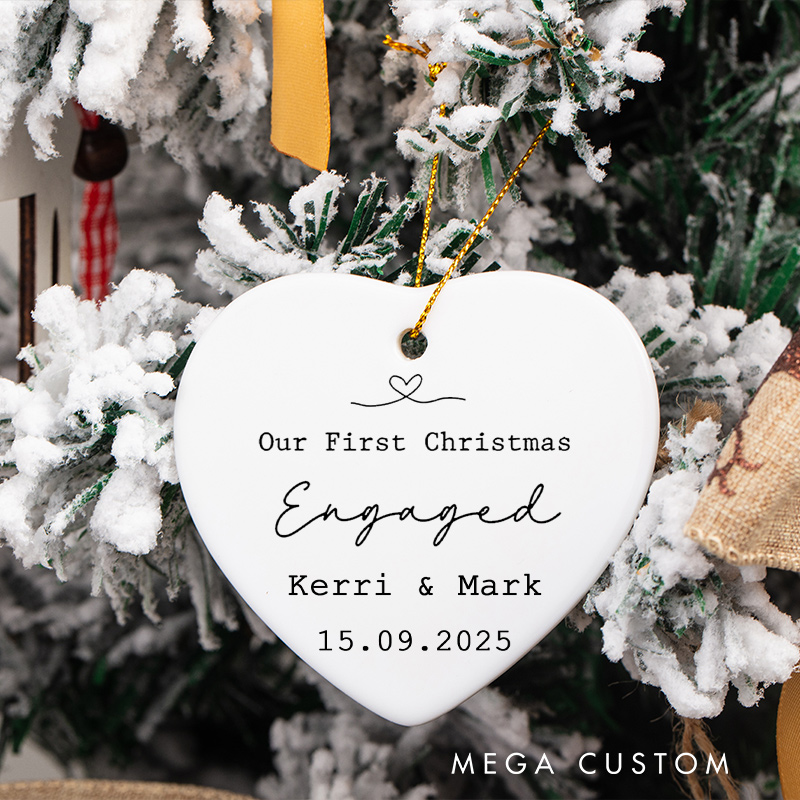 Personalized Our First Christmas Engaged Ornament Couple Engagement Christmas Ornament for Him Her Xmas Decor Ornament