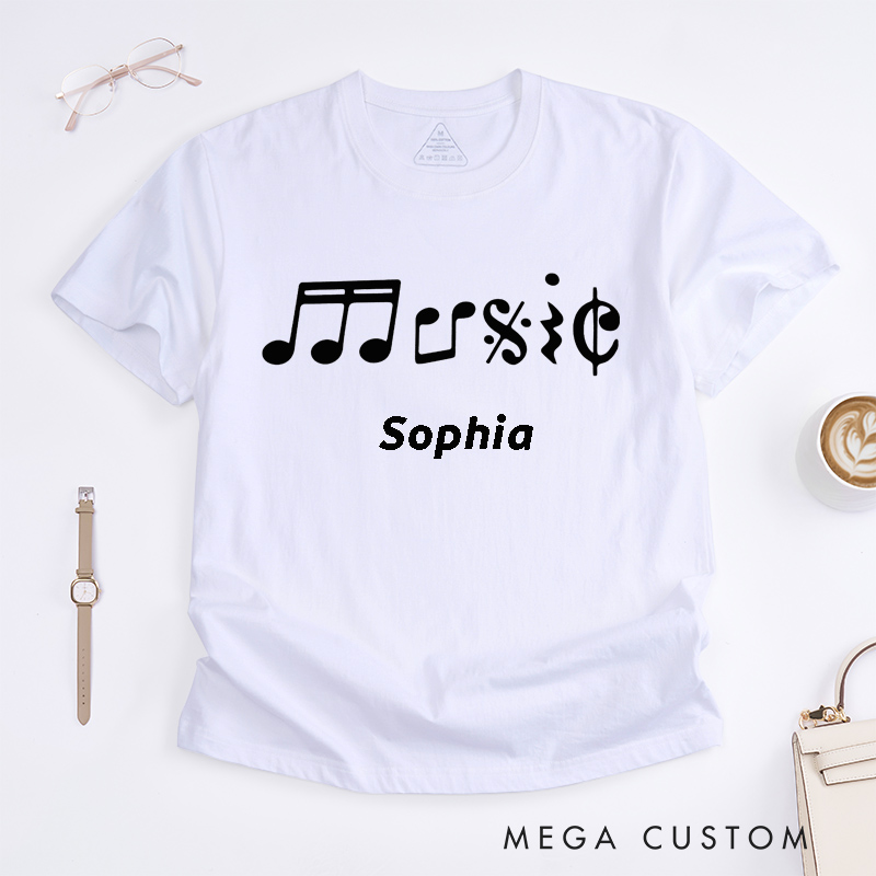 Personalized Music Notes Classic T-Shirts Custom Name Gift for Music Lovers Unisex Customizable Tee for Musicians Birthday Christmas Special Occasion