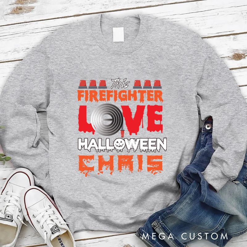 Personalized Halloween Sweatshirt This Firefighter Loves Halloween Theme Gift for Firefighter