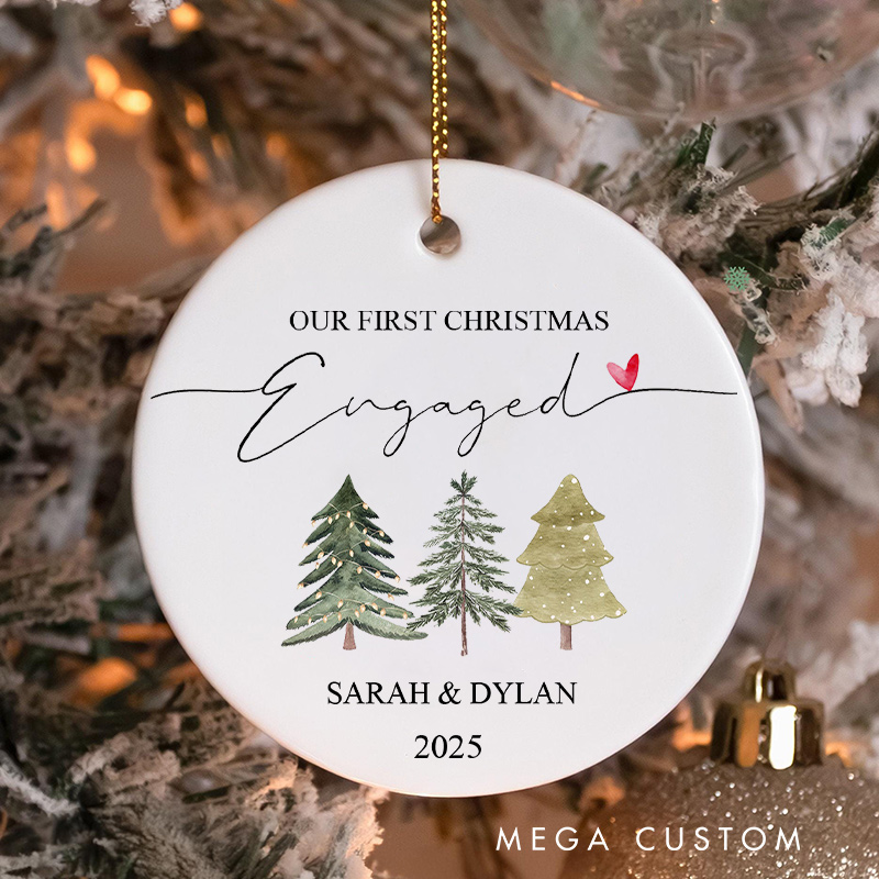 Personalized Our First Christmas Engaged Ornament with Tree Couple Engagement Christmas Trees Ornament for Him Her