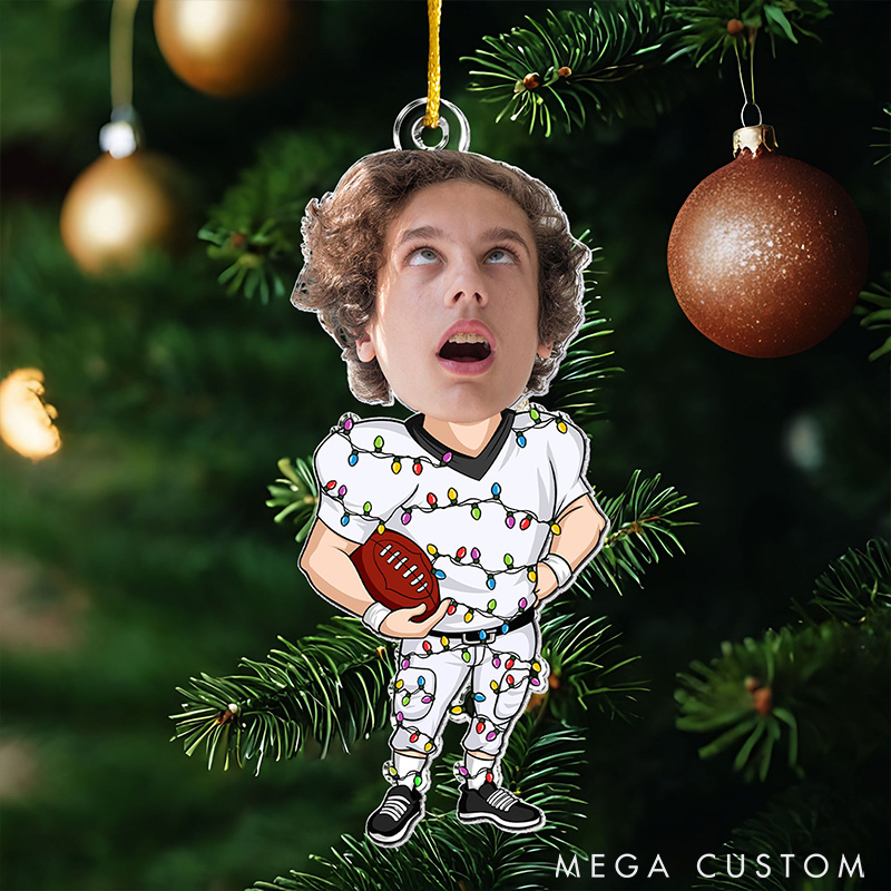 Personalized American Football and Rugby Ornament with Custom Head Photo