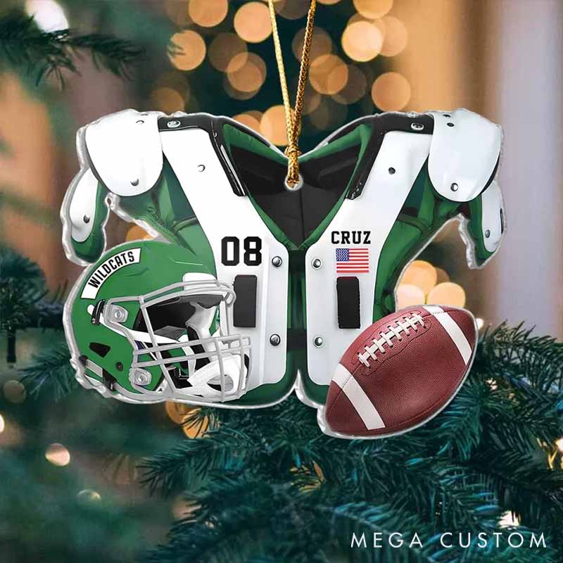 Personalized American Football Jersey and Helmet Design Ornament with Custom Team Name, Player Name and Number