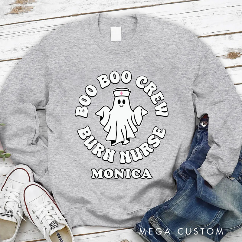 Personalized Nurse Halloween Sweatshirt Customized Boo Boo Crew Burn Nurse Design Sweatshirt Nurse Halloween Gifts