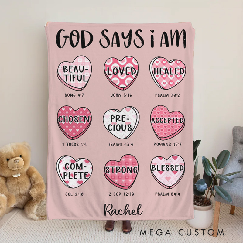 Personalized God Says i am Bible Verse Soft Throw Blanket with Name Religious Home Decor Birthday Gift for Women