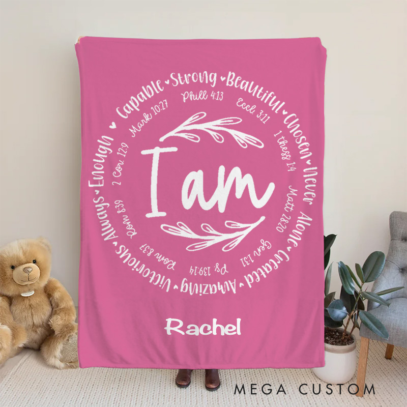Personalized i am Bible Verse Soft Throw Blanket with Name Religious Home Decor Birthday Gift for Women