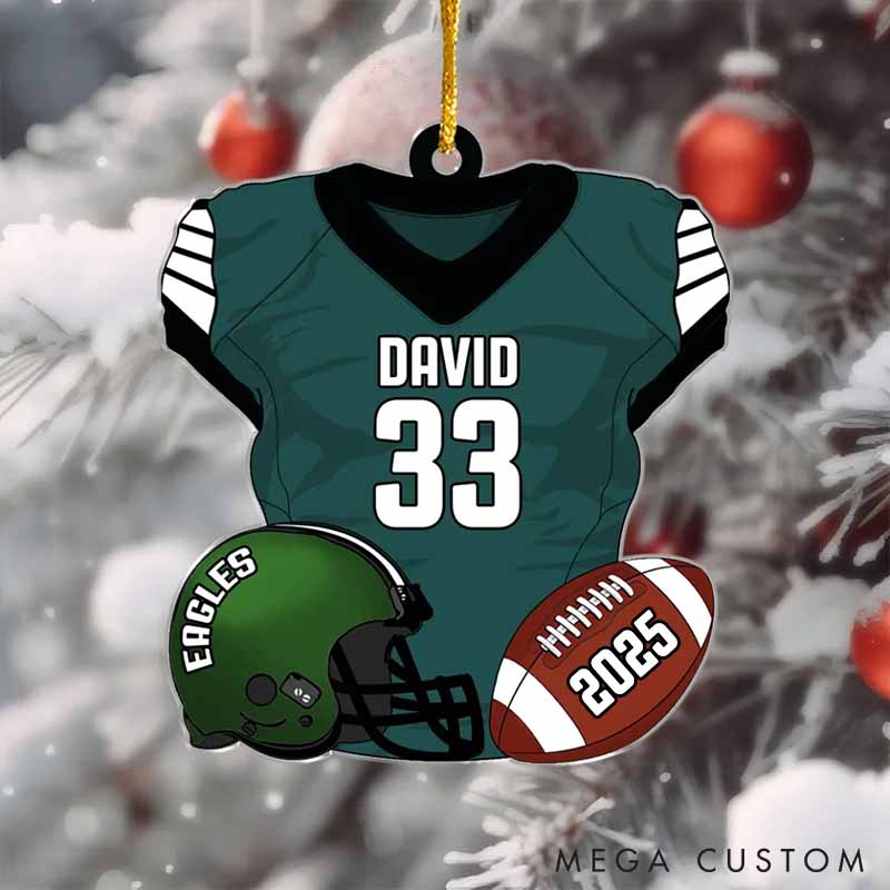 Personalized American Football Design Ornament with Custom Team Name, Player Name, Number and Year