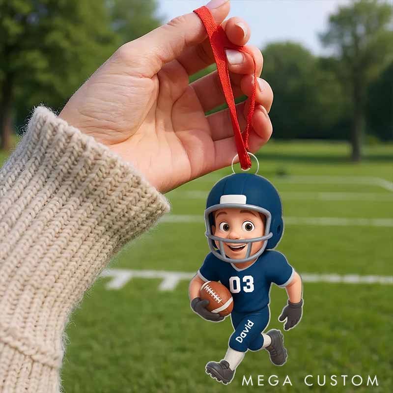 Personalized American Football Design Ornament with Custom Player Name and Number for Christmas Gift
