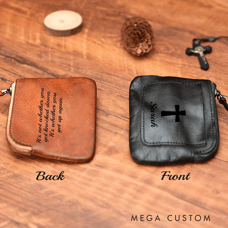 Personalized Leather Rosary Pouch with Name Credit Card Holder Gift for Catholics and Christians Religious Gifts