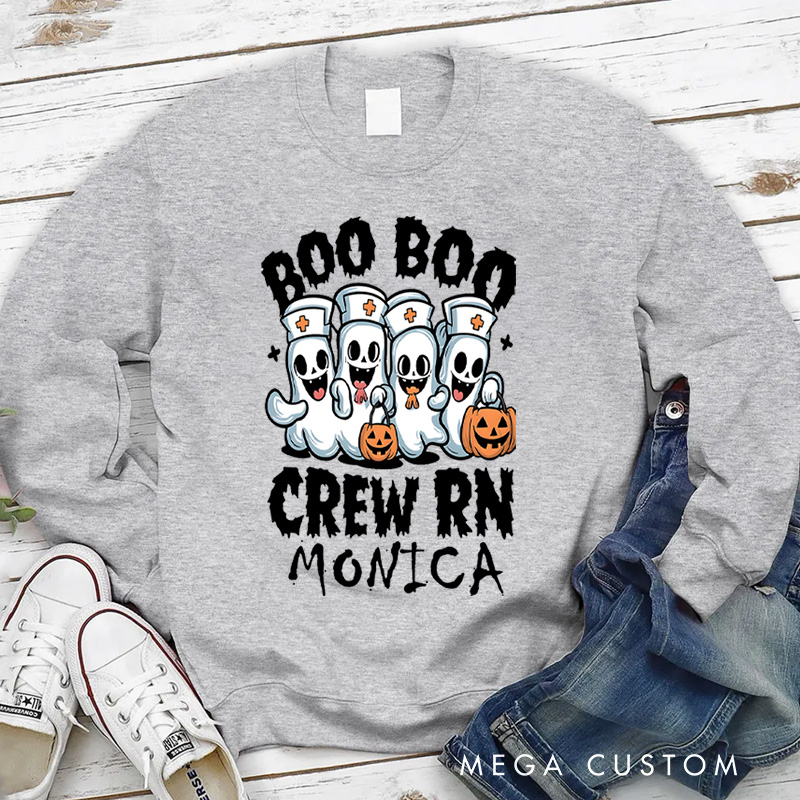 Personalized Nurse Halloween Sweatshirt Customized Boo Boo Crew RN Design Sweatshirt Nurse Halloween Gifts
