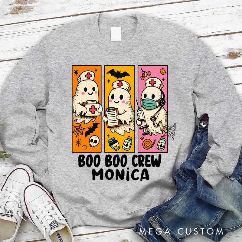 Personalized Nurse Halloween Sweatshirt Customized Boo Boo Crew Design Sweatshirt Nurse Halloween Gifts