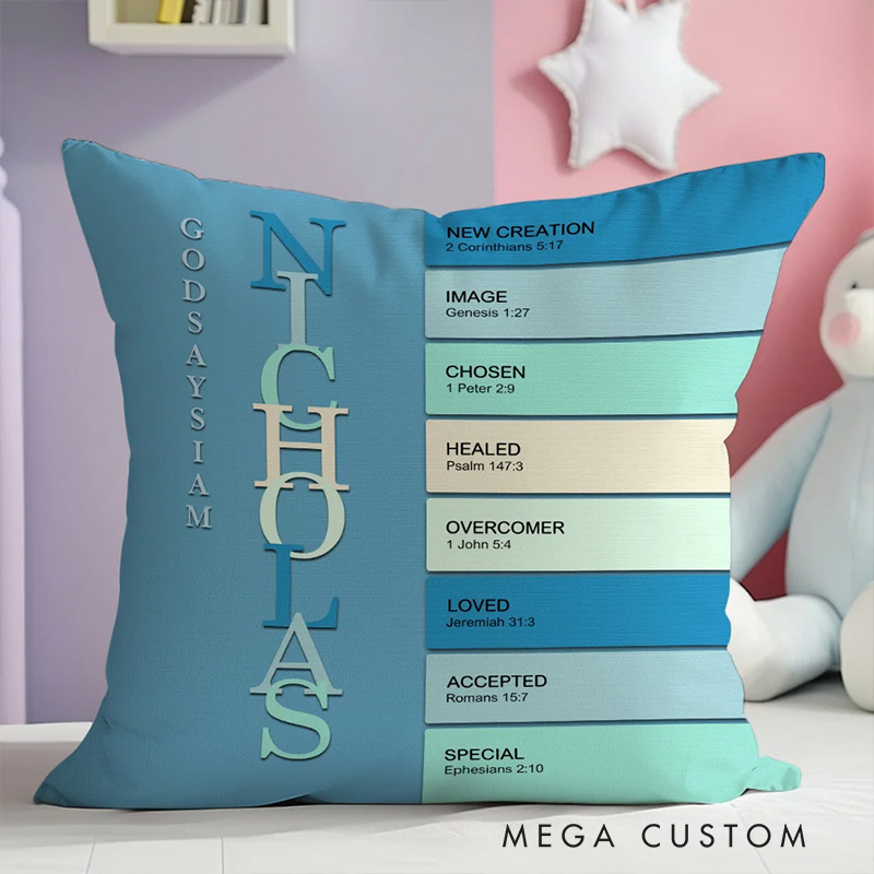 Personalized God Says i am Name Meaning on Bible Verse Colorful Throw Pillow Home Decor Birthday Gift for Christians