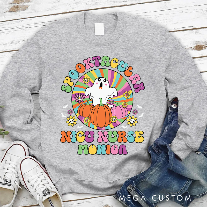 Personalized Nurse Halloween Sweatshirt Customized Spooktacular NICU Nurse Design Sweatshirt Nurse Halloween Gifts