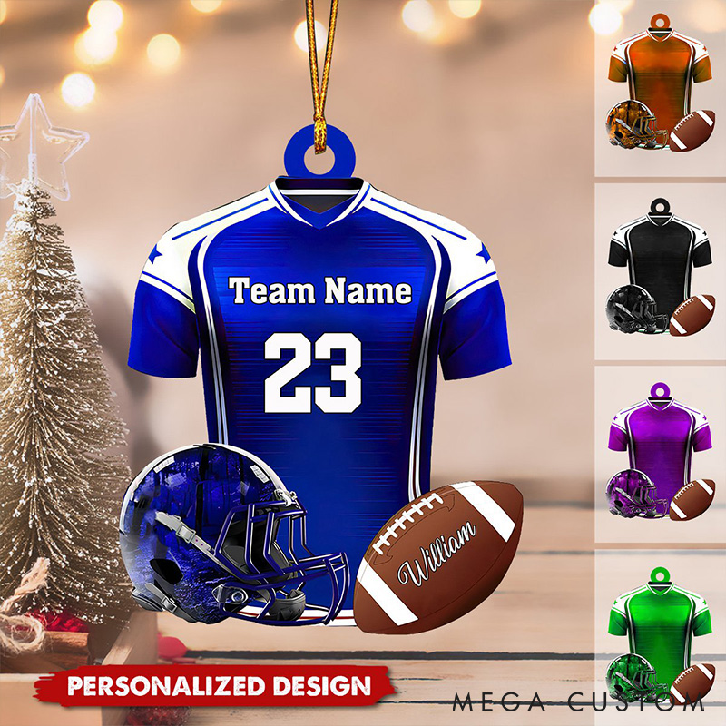 Personalized American Football Jersey,Helmet and Ball Design Ornament with Custom Team Name,Player Name and Number