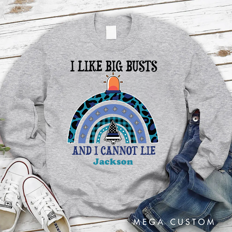 Personalized I Like Big Busts Police Themed Funny Christmas Sweatshirt Gift for Police Officer