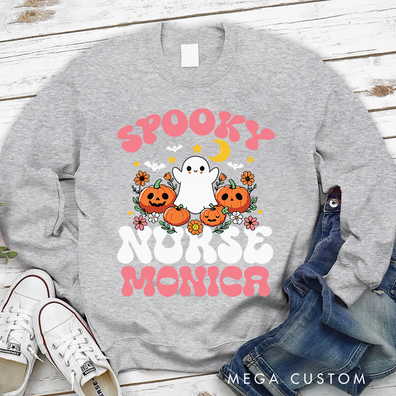 Personalized Nurse Halloween Sweatshirt Customized Spooky Nurse Design Sweatshirt Nurse Halloween Gifts