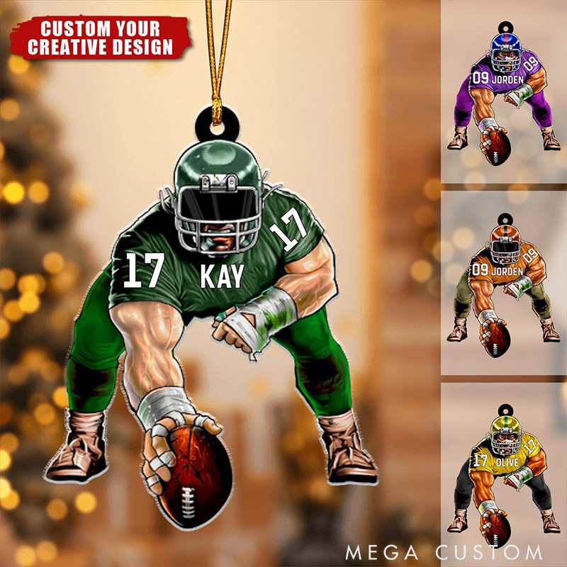Personalized American Football Lineman Design Ornament with Custom Player Name and Number for Christmas Gift