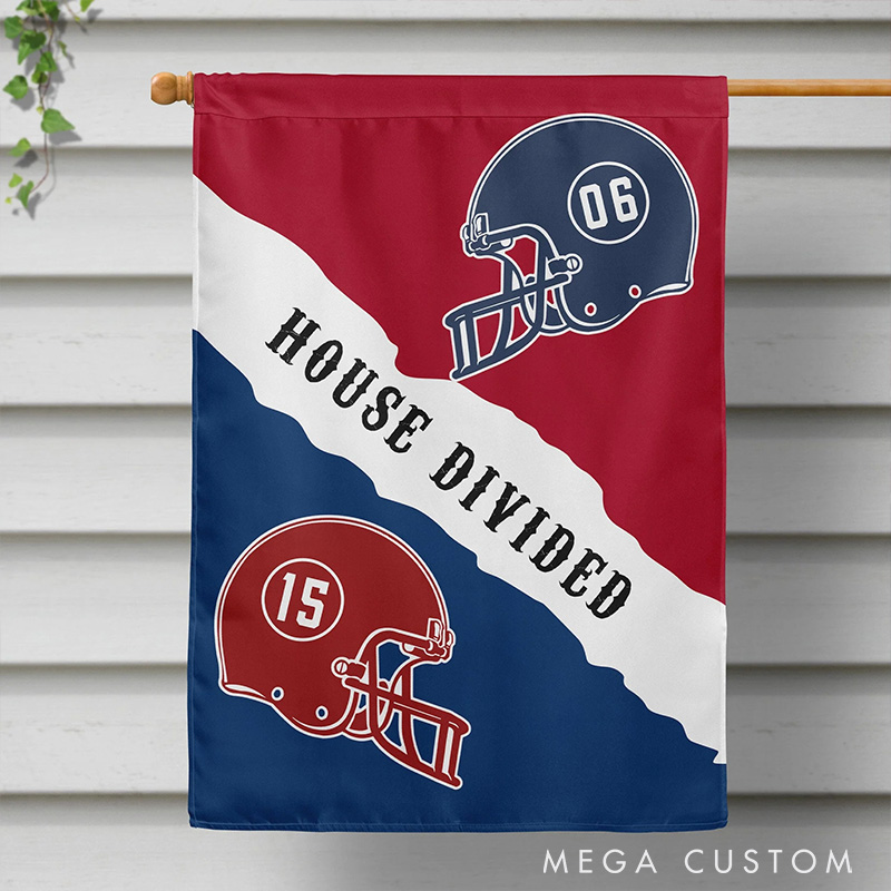Personalized American Football "House Divided" Garden Flag with Custom Your Number and Color
