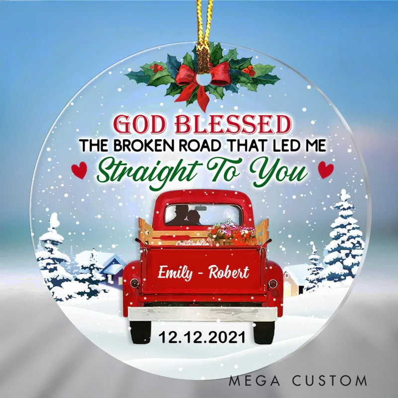 Personalized God Blessed the Broken Road Acrylic Circle Ornament with Name Christian Gift for Home Decor