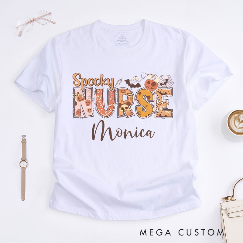 Personalized Nurse T-Shirts Spooky Nurse Fashion Design T-Shirts Nurse Halloween Gifts
